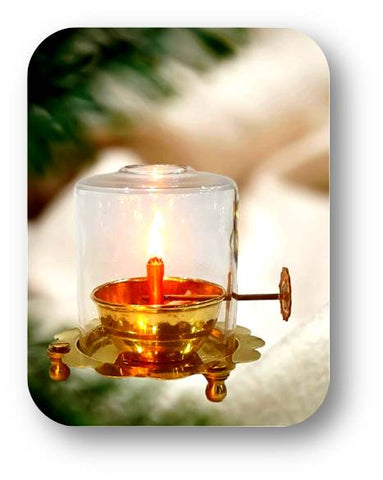 Akhand Jyoti Brass Diya with Glass Cover
