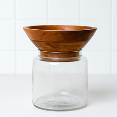 Glass Storage Jar with Handcrafted Wooden Bowl Lid