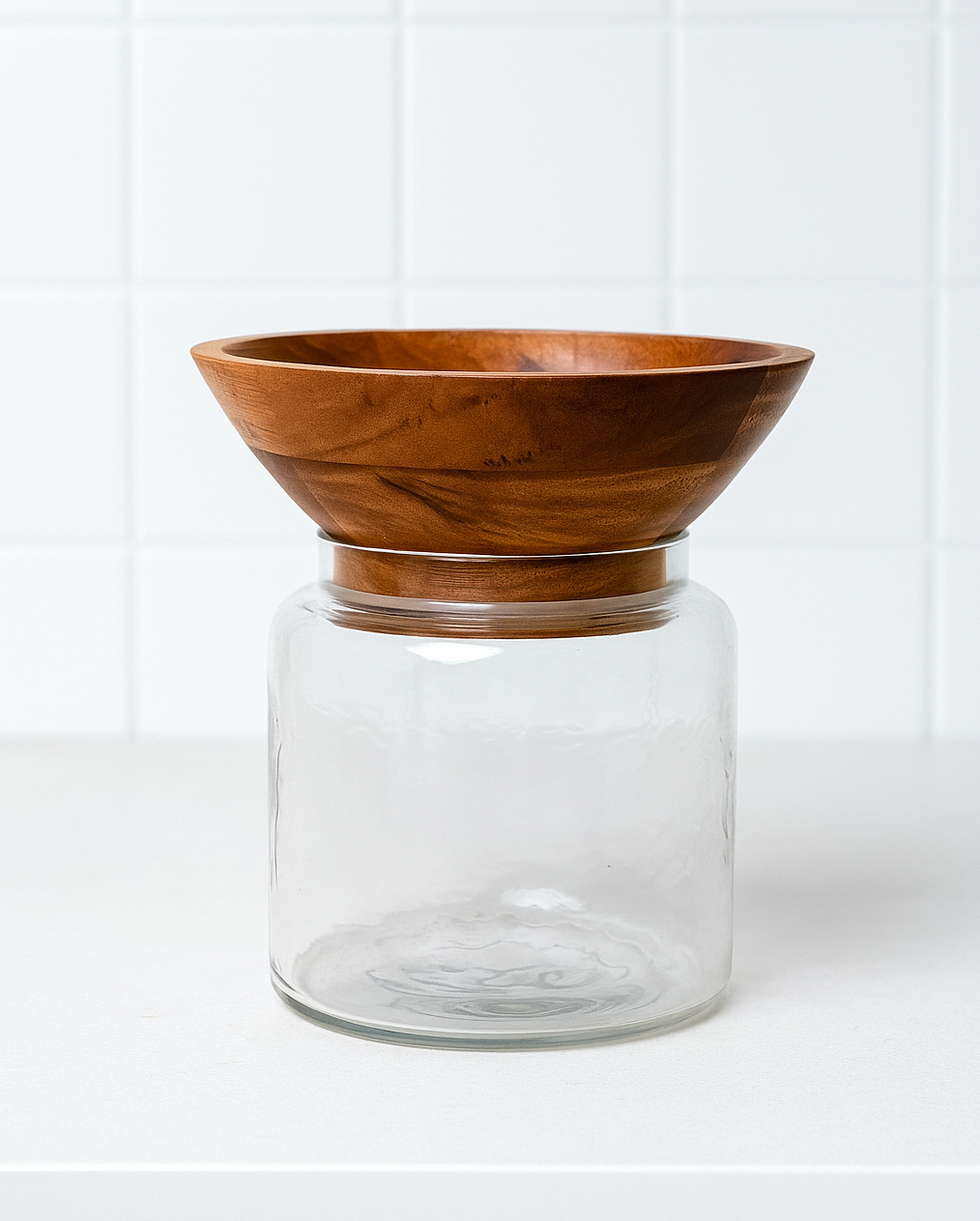 Glass Storage Jar with Handcrafted Wooden Bowl Lid