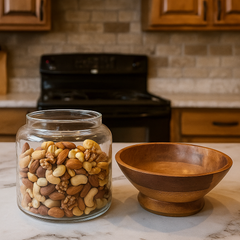 Glass Storage Jar with Handcrafted Wooden Bowl Lid