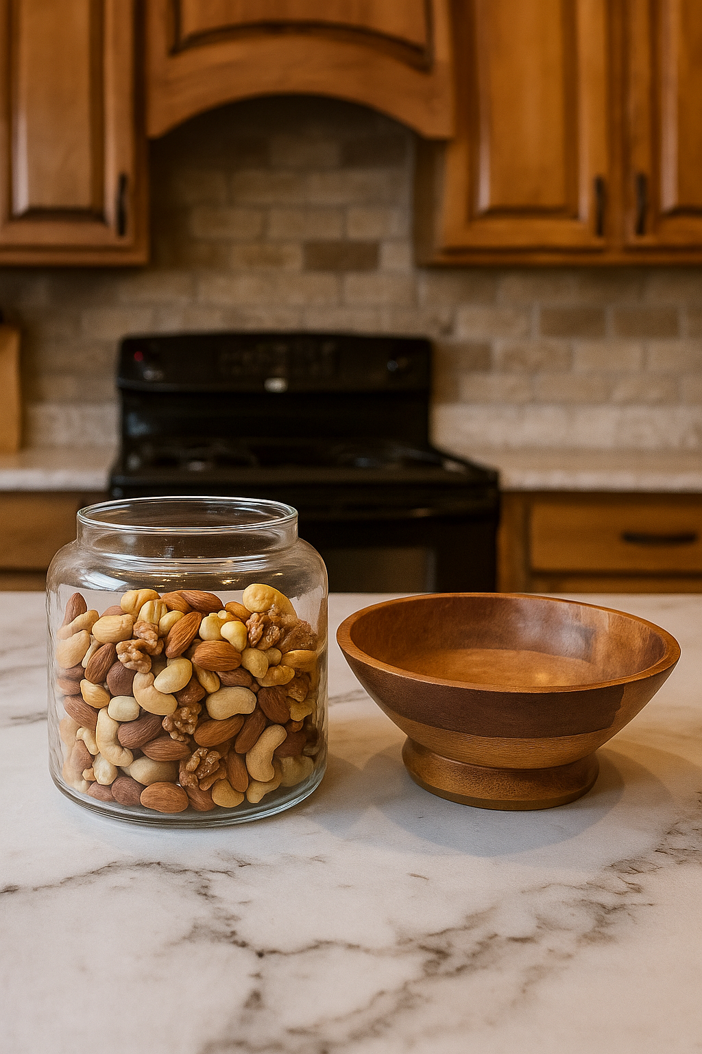 Glass Storage Jar with Handcrafted Wooden Bowl Lid