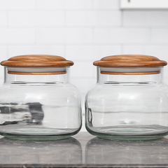 Airtight Glass Snack Jars with Wooden Lids (Set of 2)