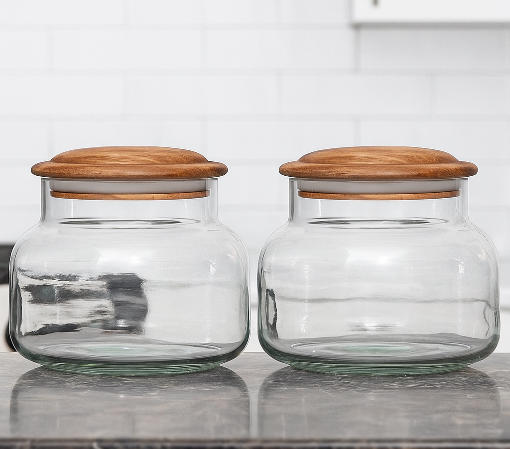 Airtight Glass Snack Jars with Wooden Lids (Set of 2)