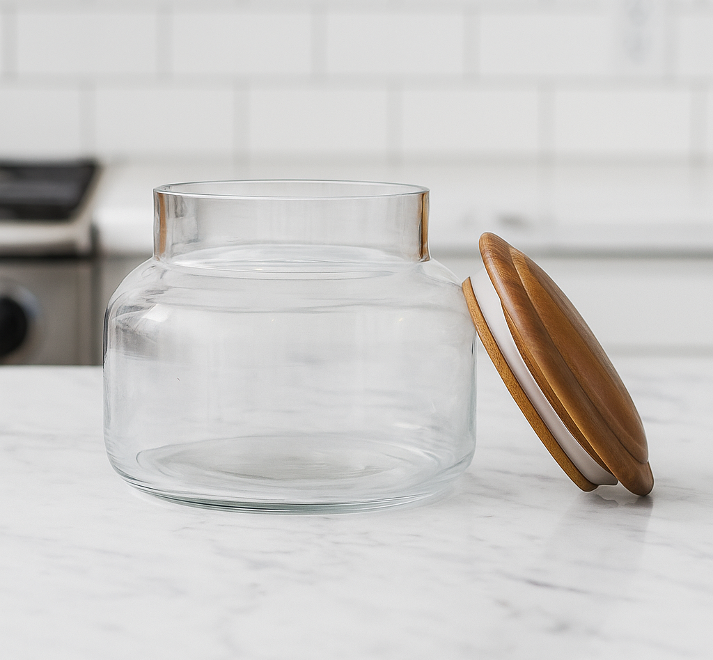 Airtight Glass Snack Jars with Wooden Lids (Set of 2)