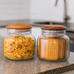 Airtight Glass Snack Jars with Wooden Lids (Set of 2)