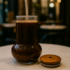 Sculpted Clear Glass Tumbler with Wooden Lid & Straw