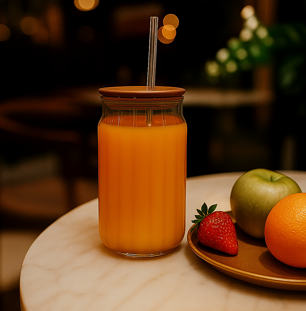 Ribbed Glass Drinking Jar with Straw