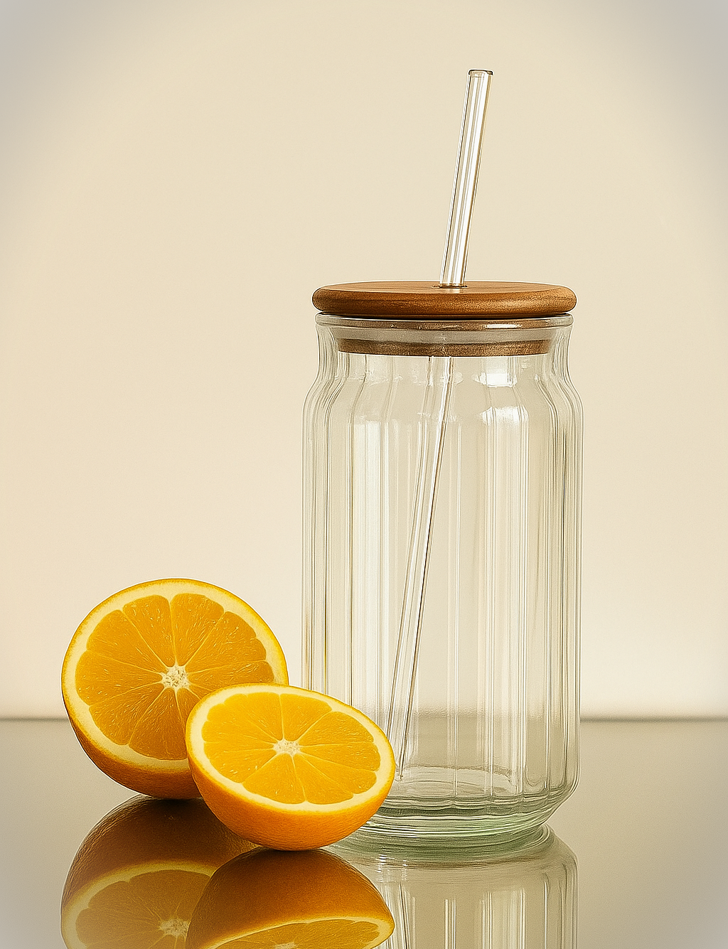 Ribbed Glass Drinking Jar with Straw