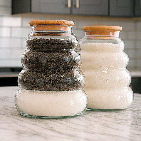 Beehive Ribbed Glass Storage Jar with Wooden Lid