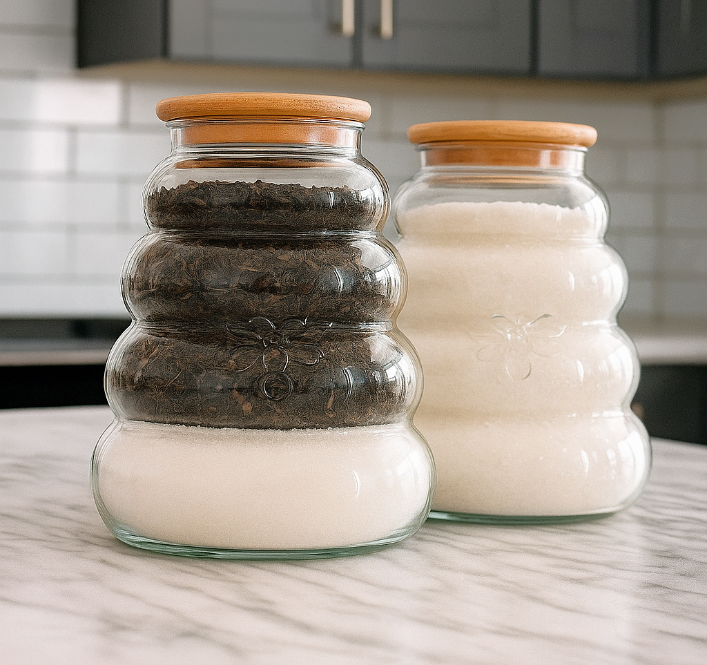 Beehive Ribbed Glass Storage Jar with Wooden Lid