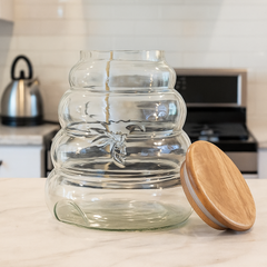 Beehive Ribbed Glass Storage Jar with Wooden Lid