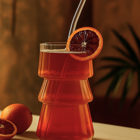 Stacked Tree-Shaped Ribbed Glass Tumbler With Wooden Airtight Lid & Glass Straw