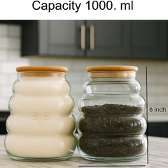 Beehive Ribbed Glass Storage Jar with Wooden Lid