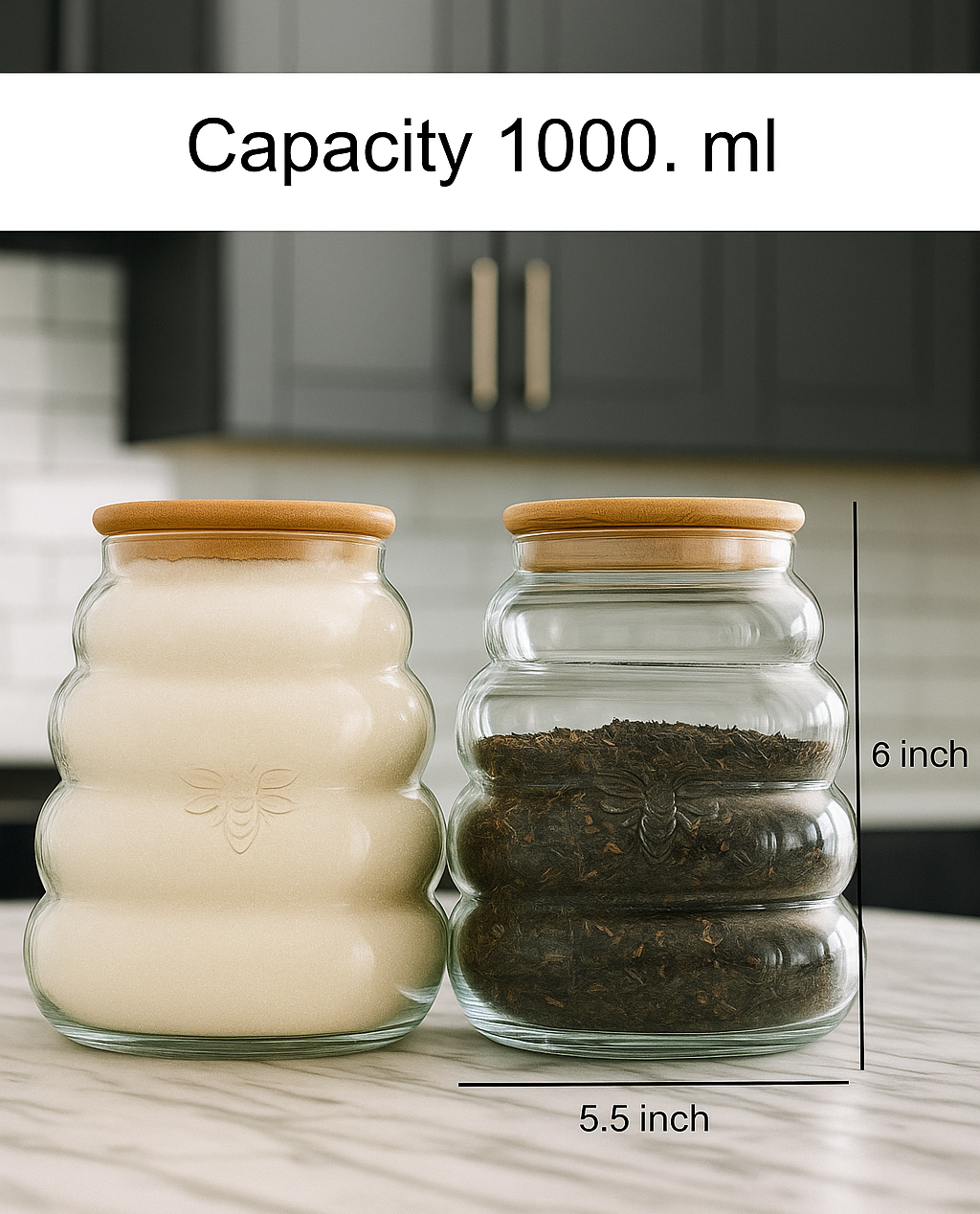 Beehive Ribbed Glass Storage Jar with Wooden Lid