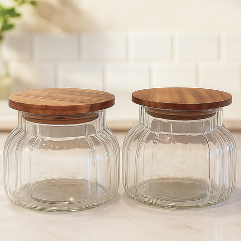 PureSeal Glass Storage Jar With Wooden Airtight Lid