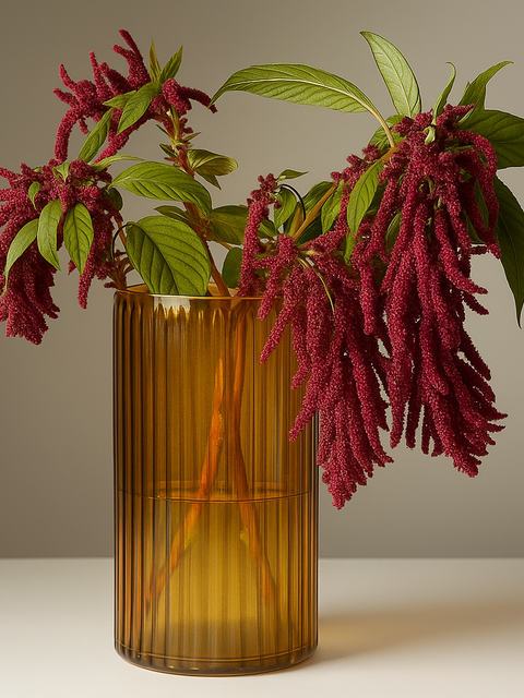 Amber Aura Ribbed Glass Vase (Yellow)