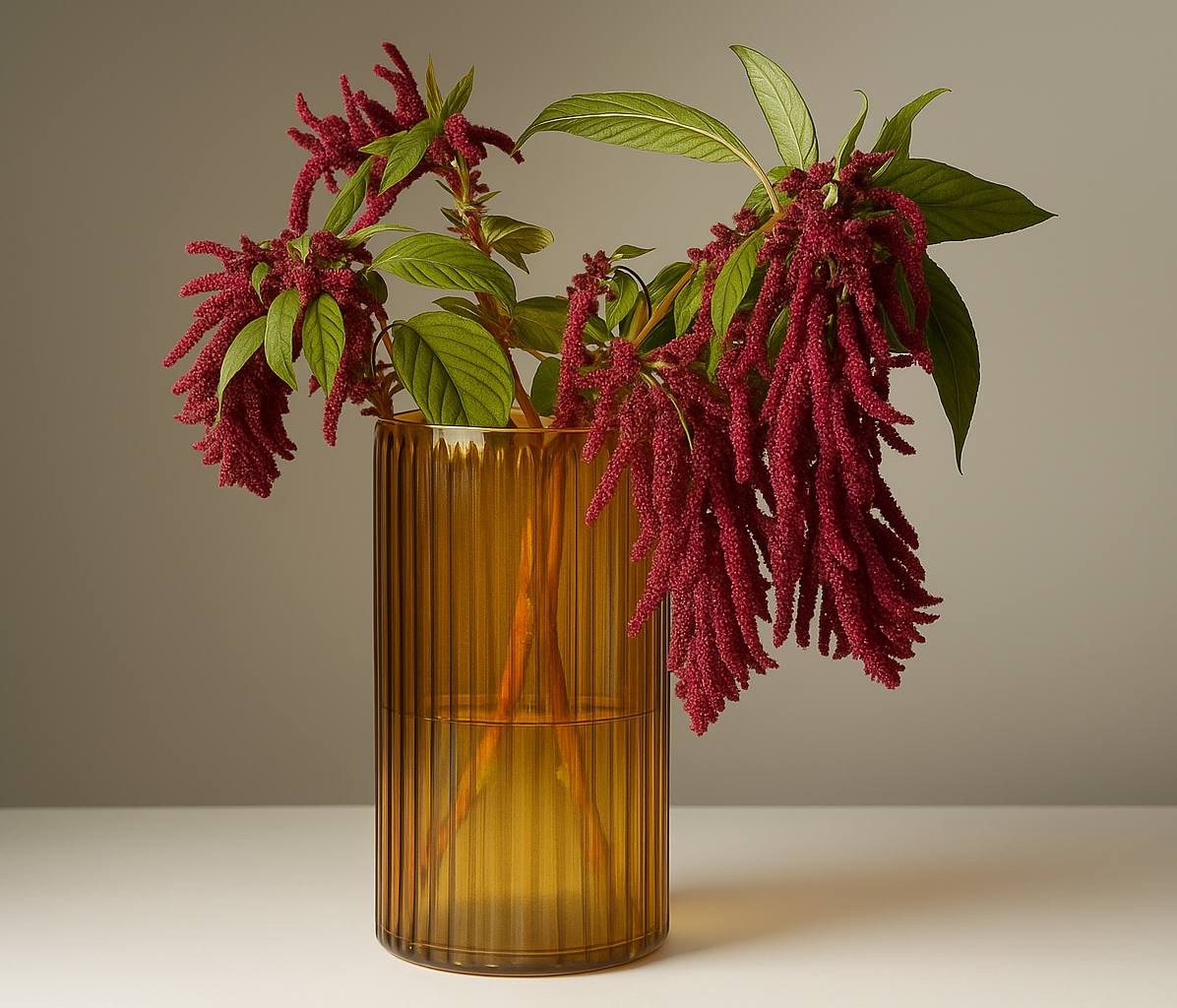 Amber Aura Ribbed Glass Vase (Yellow)