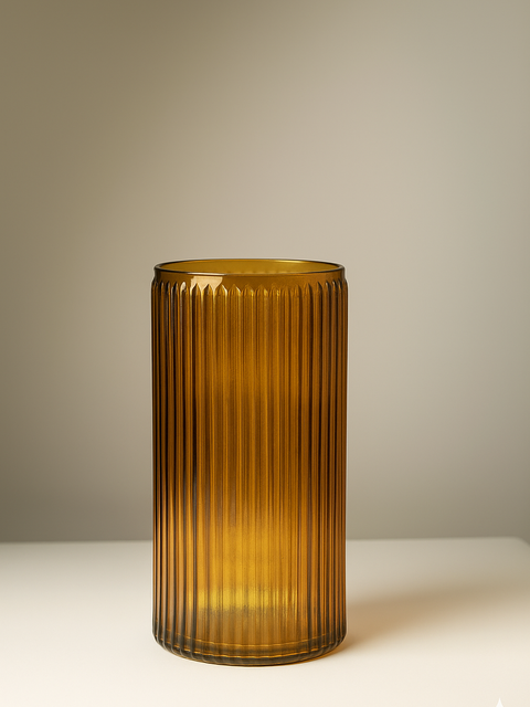 Amber Aura Ribbed Glass Vase (Yellow)