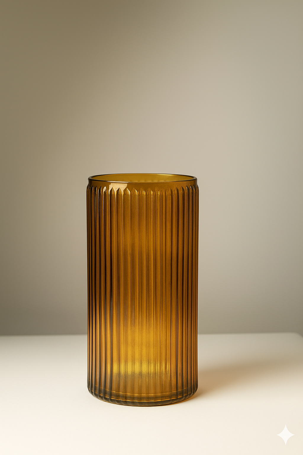 Amber Aura Ribbed Glass Vase (Yellow)