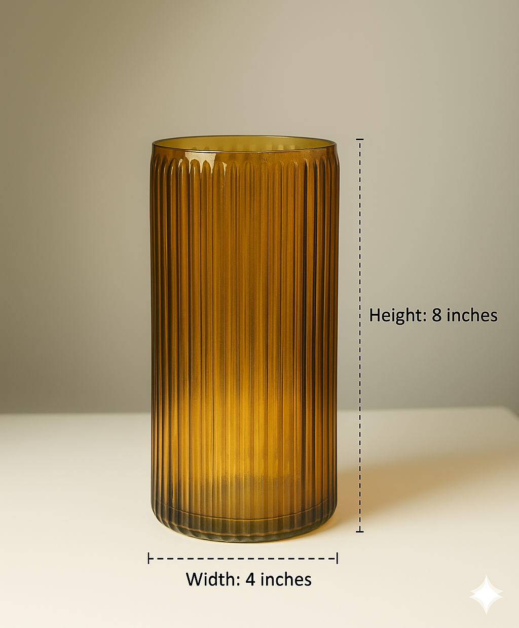 Amber Aura Ribbed Glass Vase (Yellow)