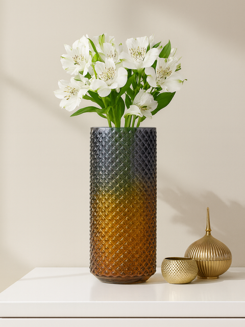 Midnight Amber Textured Glass Vase