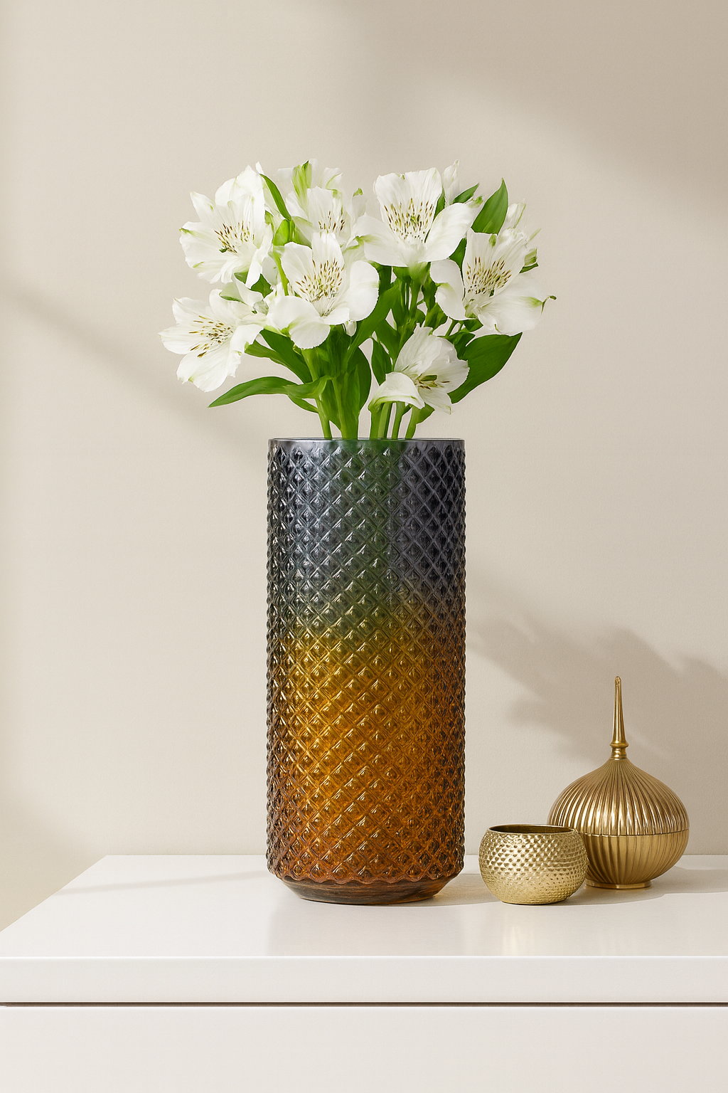 Midnight Amber Textured Glass Vase