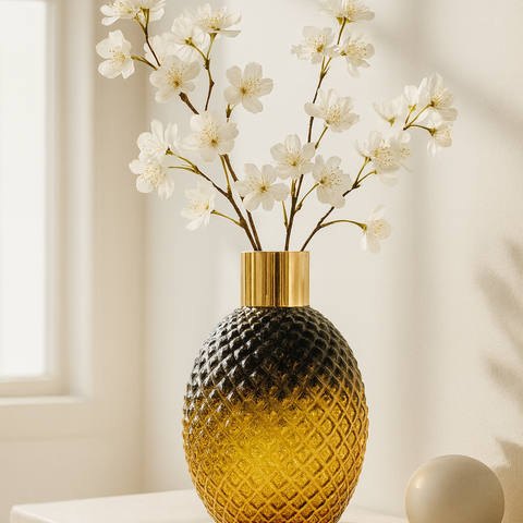 Aurora Luxe Diamond-Textured Glass Vase [Gold\Black]