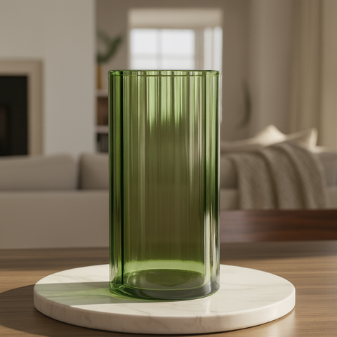Verdant Grace Ribbed Glass Vase [Green]