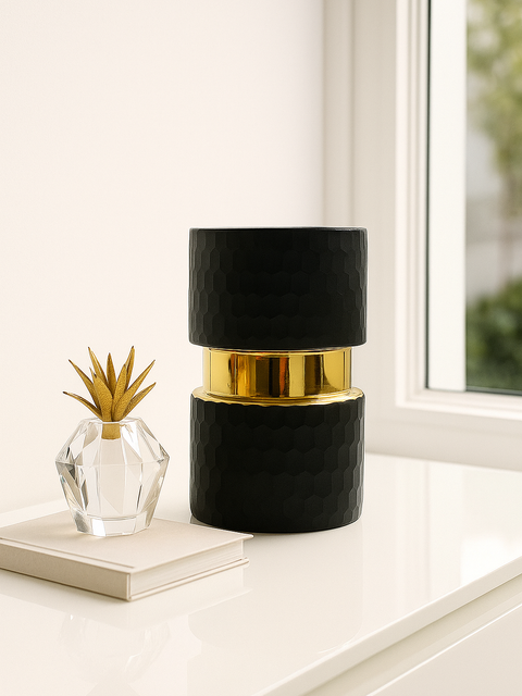 Midnight Luxe Black & Gold Decorative Vase