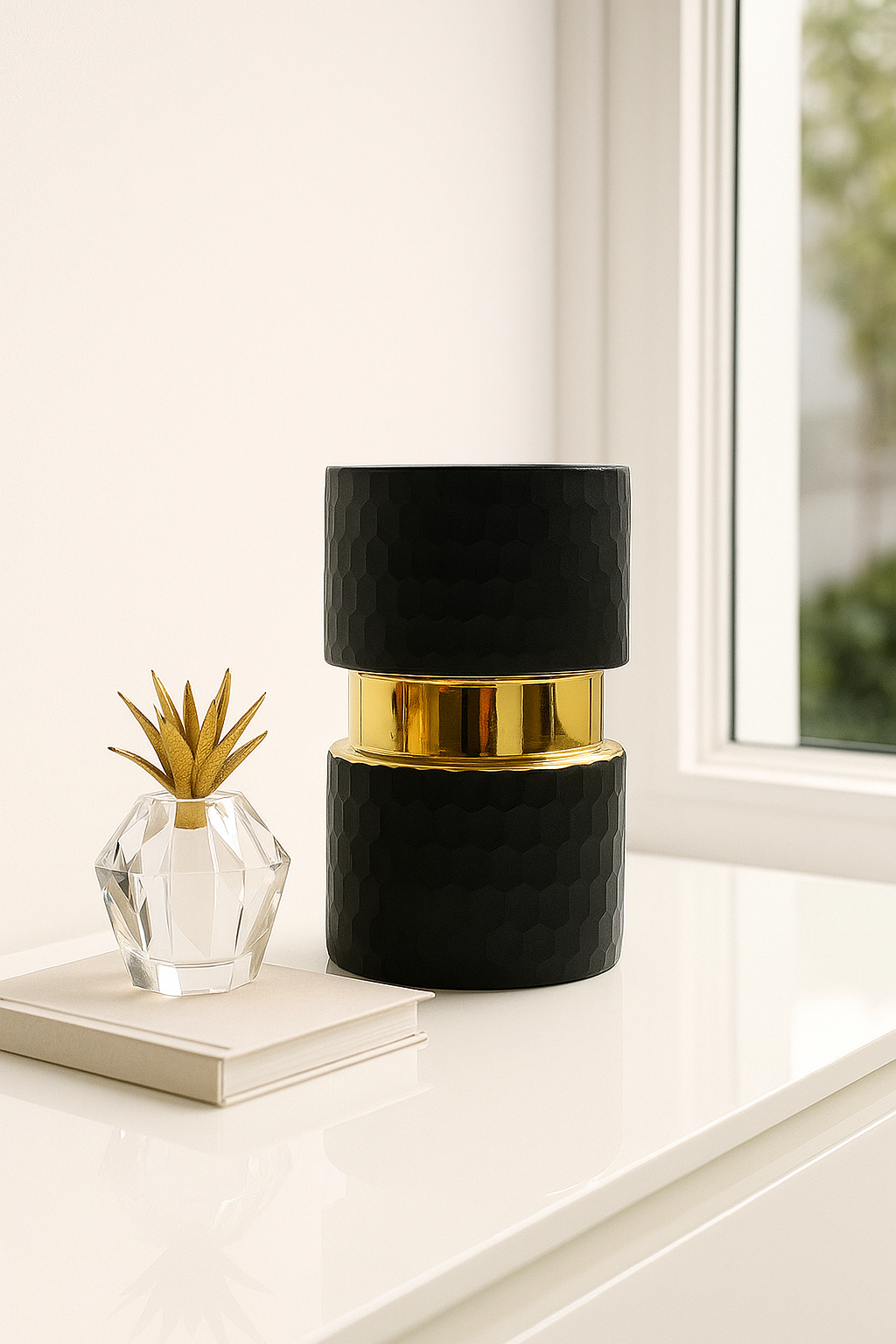 Midnight Luxe Black & Gold Decorative Vase