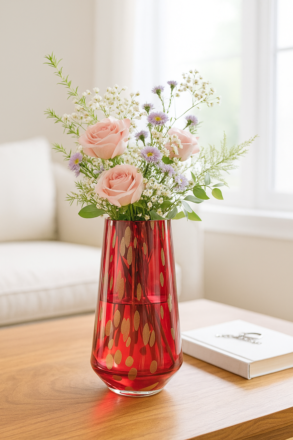 Elegant Red Glass Floral Vase