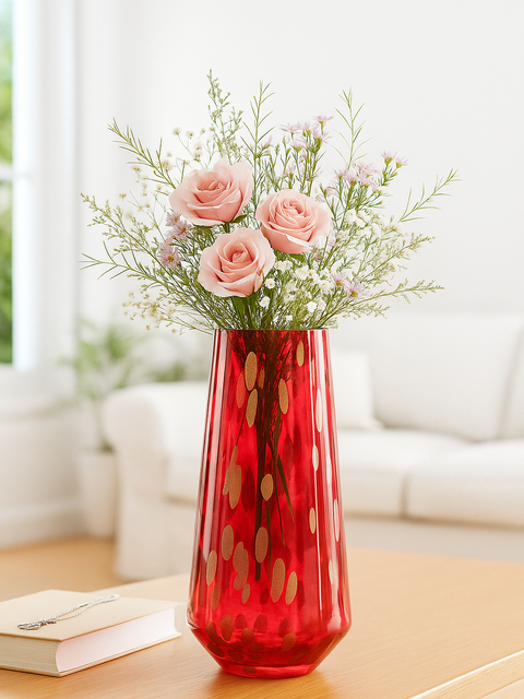 Elegant Red Glass Floral Vase