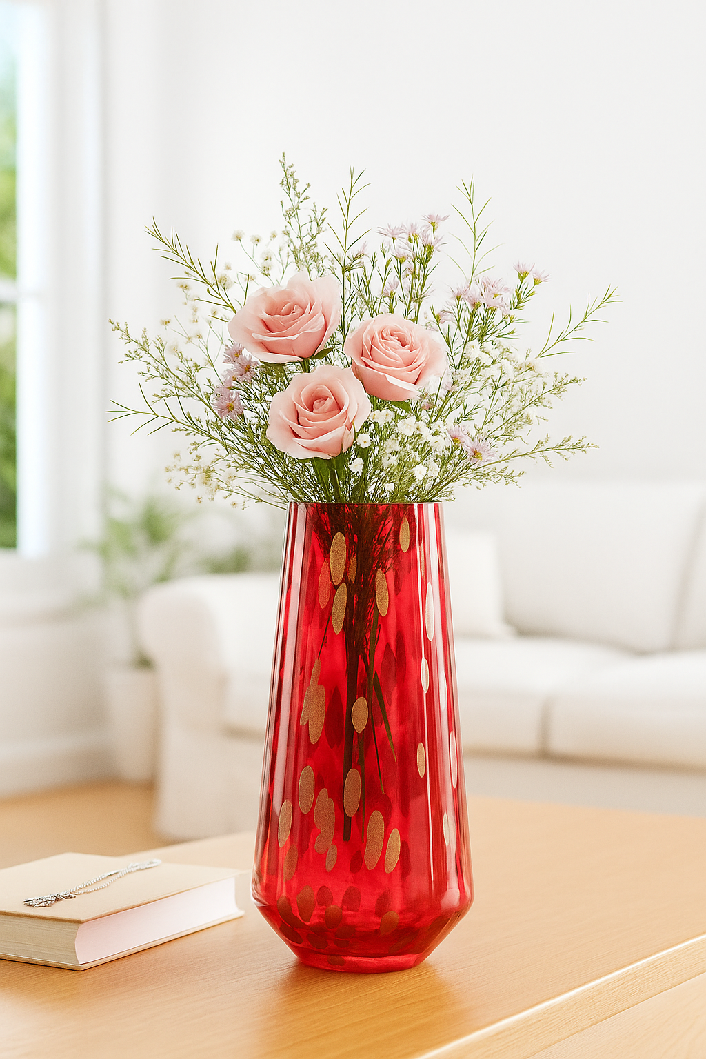 Elegant Red Glass Floral Vase