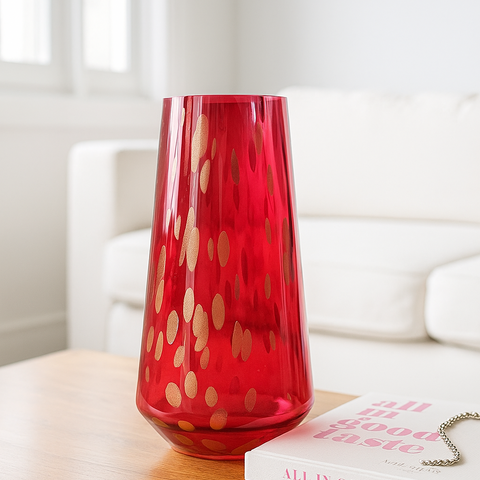 Elegant Golden Pebble Patterned Red Glass Floral Vase [Red]