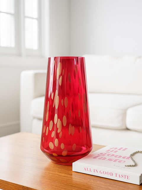 Elegant Red Glass Floral Vase
