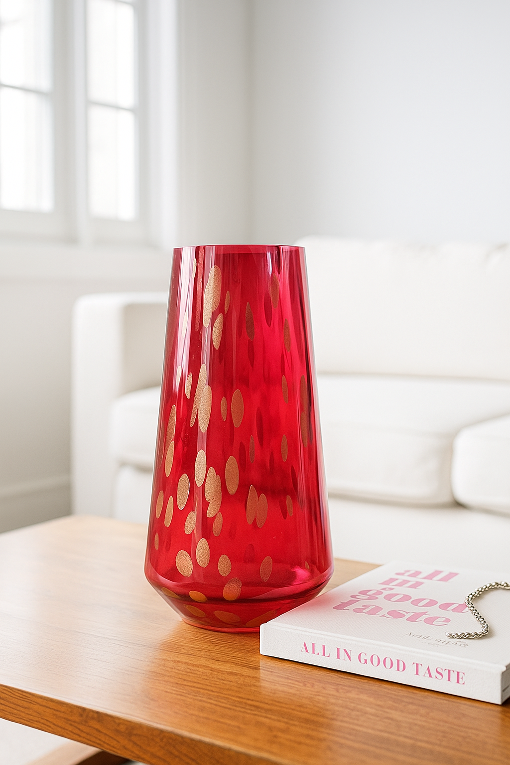 Elegant Red Glass Floral Vase