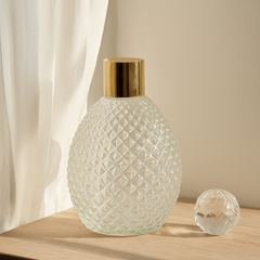 Textured Crystal Glass Vase with Gold Rim