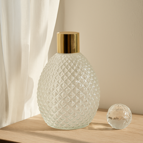 Textured Crystal Glass Vase with Gold Rim