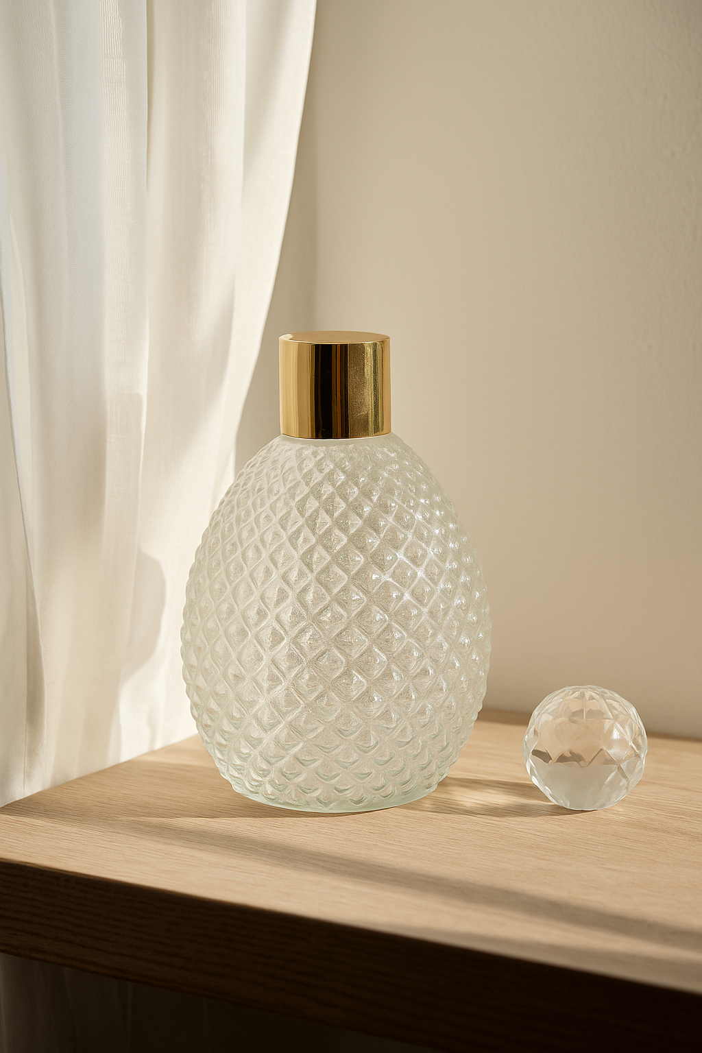 Textured Crystal Glass Vase with Gold Rim