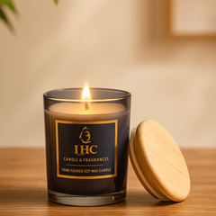 Luxury Soy Wax Glass Candle With Airtight Wooden Lid (Blue)