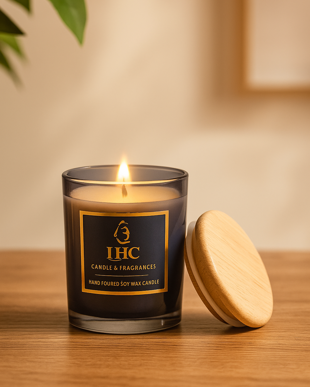 Luxury Soy Wax Glass Candle With Airtight Wooden Lid (Blue)