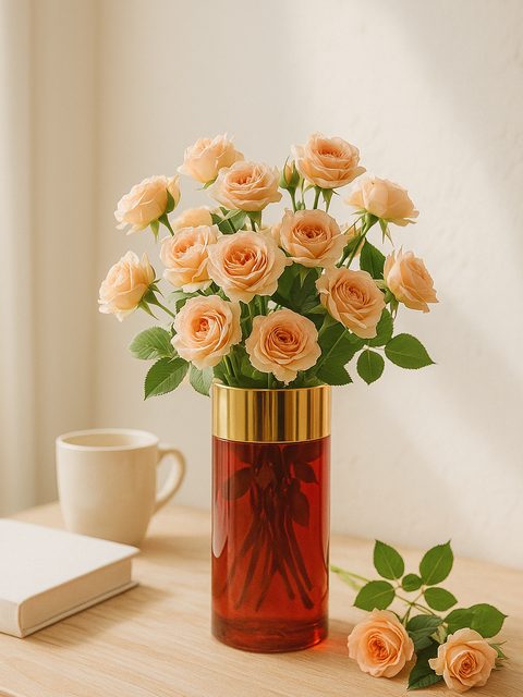 Ruby Aura Gold-Rim Glass Vase