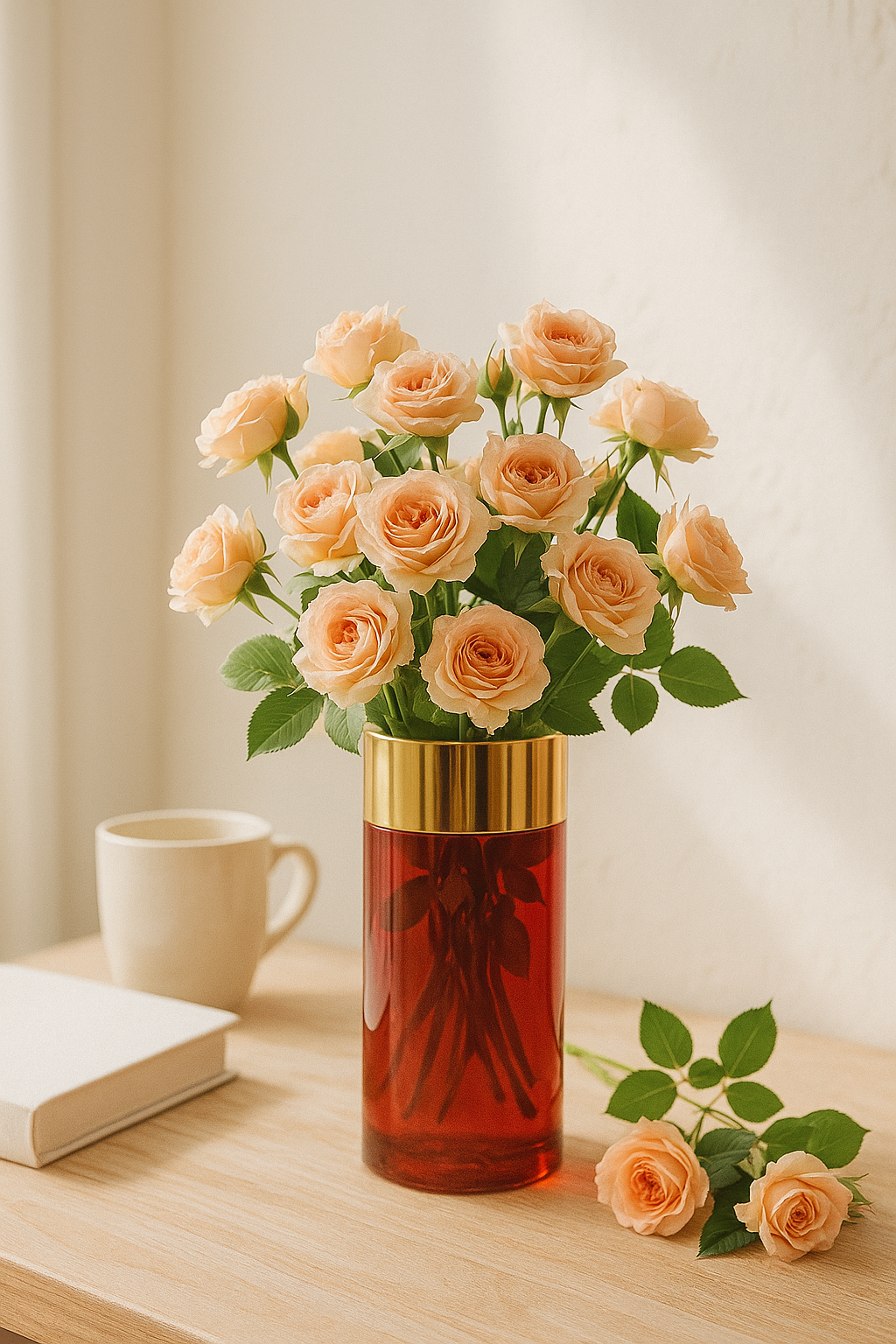 Ruby Aura Gold-Rim Glass Vase