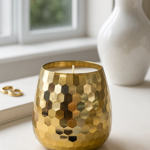 Luxury Gold Honeycomb Textured Soy Wax Candle (Gold)