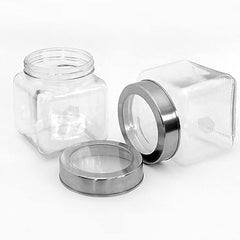 Premium Square Glass Pickle Jars (Pack of 2) with Airtight Stainless Steel Lids | Transparent 1000ml Food Storage Containers | Heavy Duty Leakproof Achar Barni Set for Kitchen Pantry, Spices, Dry Fruits & Snacks
