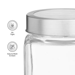 Premium Square Glass Pickle Jars (Pack of 2) with Airtight Stainless Steel Lids | Transparent 1000ml Food Storage Containers | Heavy Duty Leakproof Achar Barni Set for Kitchen Pantry, Spices, Dry Fruits & Snacks