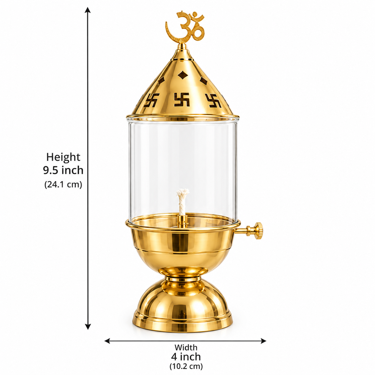 Premium Brass Akhand Diya with Glass Cover & Adjustable Wick