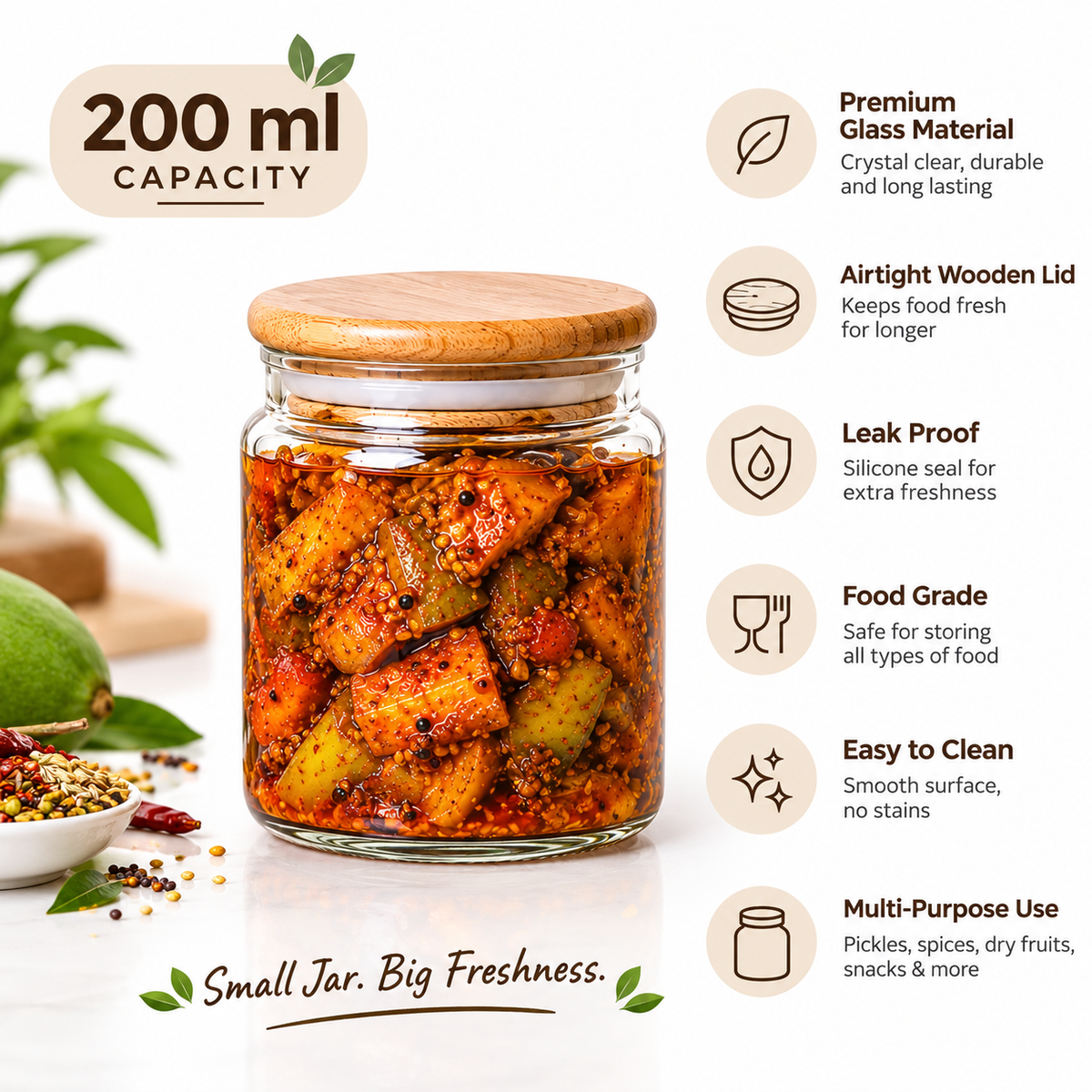 4-Piece Premium Glass Pickle Jar Set with Airtight Bamboo Lids