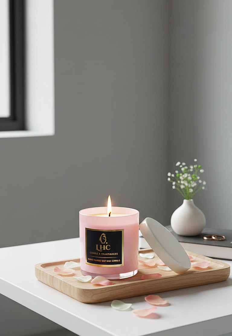 Luxury Black Glass Soy Wax Candle with Wooden Lid