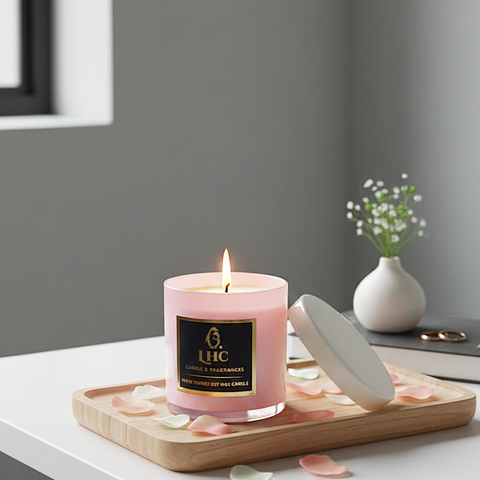 Blush Blossom – Luxury Soy Wax Candle With White Glass Lid (Pink)